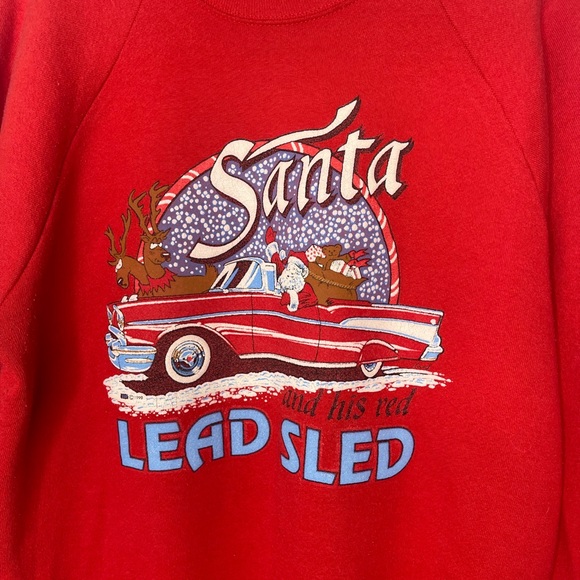Vintage Santa And His Red Lead Sled Christmas Red Sweater Size Large - Picture 2 of 6